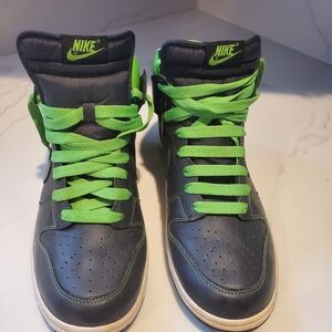 VTG 2008 Nike Dunk High (317982-031) Anthrocite Blk Grey Lime Green - Mens 10.5